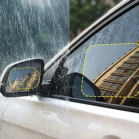 Auto - Set 4 Folii Auto (2 Oglindă + 2 Geam) – Protecție Anti-Picături, Anti-Ceață și Anti-Aburire, Vizibilitate HD pe Ploaie și Vreme Umidă, Instalare Rapidă