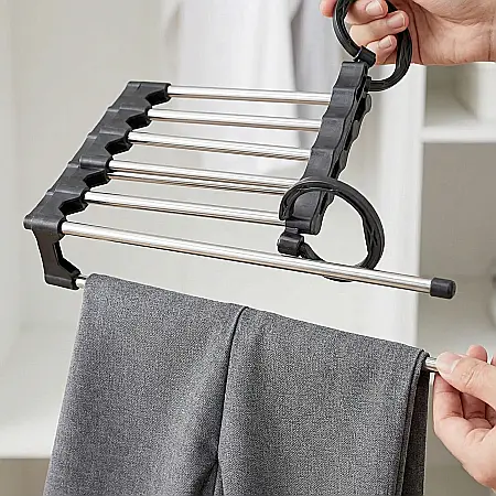 Umeraș Organizator pentru Pantaloni Palmonix: 5 Brațe Extensibile, Oțel Rezistent și Design Compact pentru Maximizarea Spațiului [2]