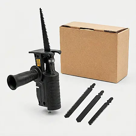 Adaptor Fierăstrău Sabie pentru Bormașină – 3 Lame Profesionale Incluse, Prindere Rapidă, Design Ergonomic: Transformă Bormașina ta într-o Unealtă de Tăiere Versatilă pentru Lemn, PVC, Metal și Uz Cas [2]