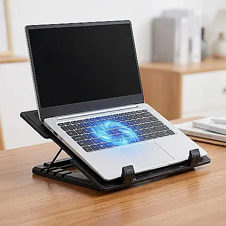 Stand Cooler Multifuncțional Pliabil pentru Laptop – Unghi Reglabil, Iluminare LED, Ventilatoare de Răcire Eficientă, Conectare USB, Portabil și Ergonomic [1]