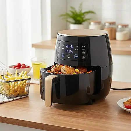 Friteuză cu Aer Cald fără Ulei – 2400W, Capacitate 6L, Funcții de Prăjire, Coacere și Gătire Rapidă, Panou Analogic, Coș Detasabil Antiaderent [3]