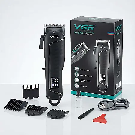 Electronice - Aparat de Tuns Profesional VGR V-683 – 2000mAh, Lame din Oțel Inoxidabil, Autonomie 200 min, Încărcare USB, 4 Piepteni de Tăiere