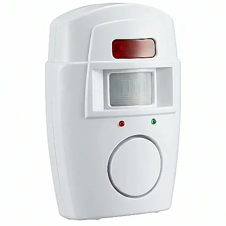 Electronice - Alarma Wireless cu Senzor de Mișcare PIR și 2 Telecomenzi – Sirenă Puternică 105 dB, Unghi Detecție 110°, Instalare Rapidă fără Cabluri, Alimentare Baterii sau 6V