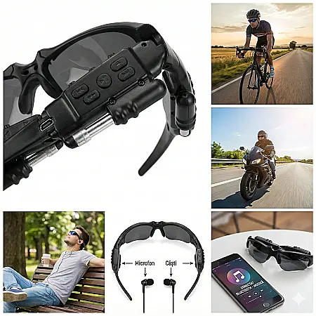 Gadgeturi - Ochelari de Soare Bluetooth 3 în 1 cu Lentile Polarizate – Redare Muzică Wireless, Funcție Hands-Free și Microfon Integrat, Baterie Reîncărcabilă 150 mAh, Ideal pentru Condus, Sport și Activități în A