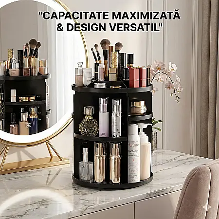 îngrijire feminină - Organizator Cosmetice Rotativ 360° – Suport Multifuncțional pentru Machiaj, Parfumuri, Lacuri de Unghii și Accesorii, Spațios și Practic pentru Baie sau Dormitor
