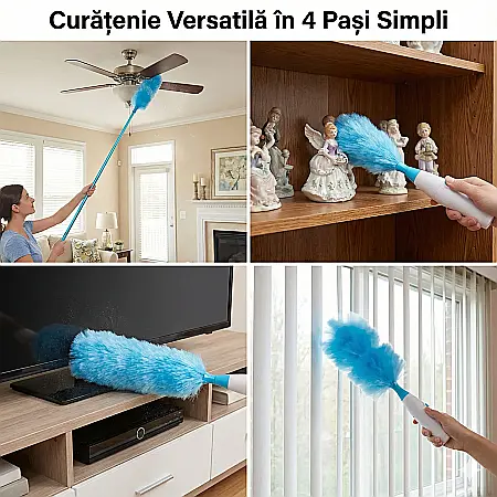 Perie Electrică Rotativă 360° DUSTER pentru Curățarea Prafului – Mișcare Automată, 2 Perii Interchangeabile, Tuburi Extensie, Ideală pentru Suprafațe Delicate și Dificil Accesibile [2]