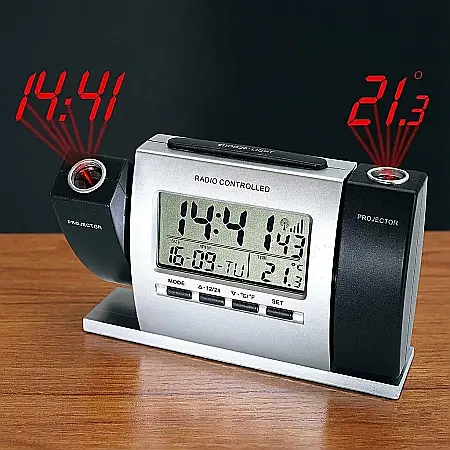 Gadgeturi - Ceas Multifuncțional cu Proiecție pe Tavan – Afișaj LCD, Ora, Data și Temperatură, Alarmă cu Snooze, 2 Proiectoare Reglabile și Design Modern: Control Total și Vizibilitate Maximă în Orice Moment al Z