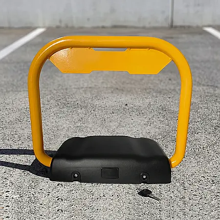 Auto - Blocator Automat de Parcare cu Telecomandă – Metal Durabil, Baterie Reîncărcabilă, Rezistent la Intemperii, Design Vizibil Negru/Galben