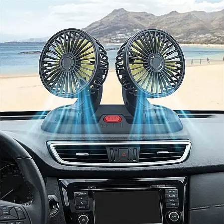 Auto - Ventilator Auto Dublu CoolDrive™ – Alimentare USB / 12V, 2 Viteze de Ventilație, Direcție Reglabilă 360°, Montare Stabilă pe Bord și Silențios: Confort Termic Personalizat pentru Șofer și Pasageri