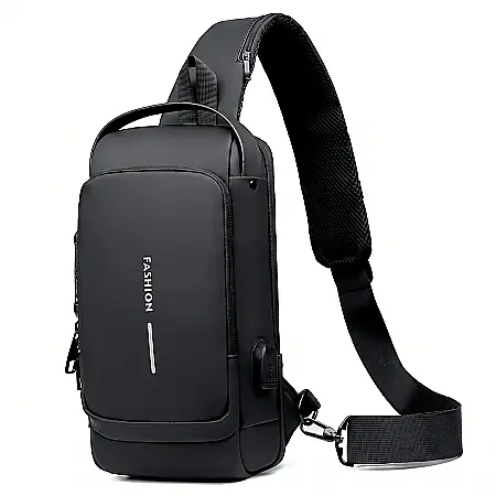 Gadgeturi - Borsetă de Umăr Fashion din Piele PU – Antifurt cu Cifru, Port USB pentru Powerbank, Rezistentă la Apă, Compartimente Multiple, Dimensiuni 21x32x9 cm
