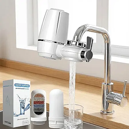 Bucătărie - Filtru Instant de Purificare Apă pentru Robinet – 3 Etape Filtrare (Ceramică 0.2 microni, KDF, Cărbune Activ), Debit 2 L/min, Instalare Rapidă și Reutilizabil: Sănătate și Puritate Maximă la Fiecare P