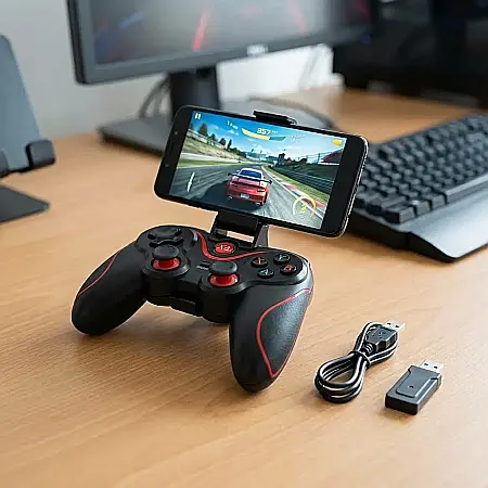 Gadgeturi - Joystick Bluetooth X3 pentru Smartphone, Tabletă, PC și Smart TV – Controler Wireless Reîncărcabil, 16 Butoane, Analogic de Precizie, Grip Reglabil și Baterie 400 mAh: Performanță de Consolă oriunde t