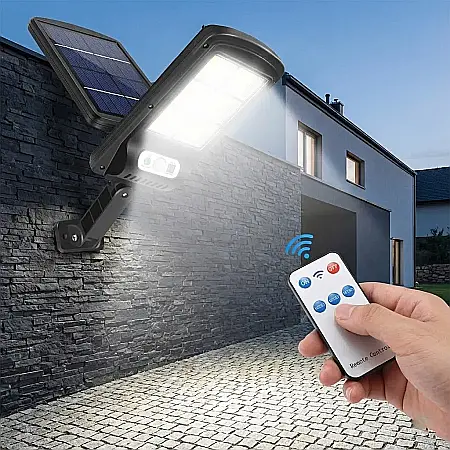 Lampă LED Solară Stradală 36W cu 120 LED-uri COB – Senzor de Mișcare și Lumină Crepusculară, Telecomandă, Flux Luminos 4400 lm și Acumulator 2200 mAh: Iluminat Eficient, Economic și Durabil pentru Ext [1]
