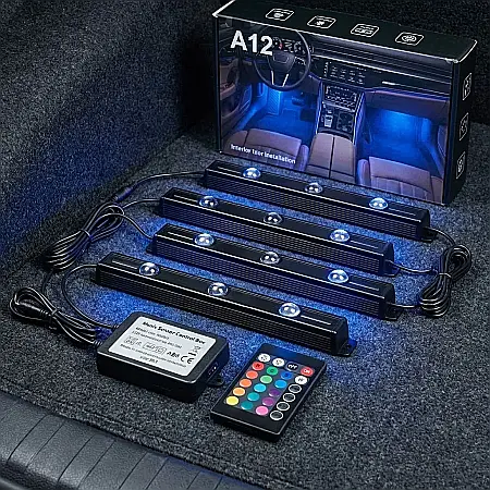 Auto - Lumini Ambientale Portabile 2in1 Roartoy – Detasabile, Control prin Telecomandă, Acumulator Reîncărcabil USB, 7 Culori RGB și Design Negru Minimalist: Atmosferă Magică și Iluminat Decorativ Inteligent