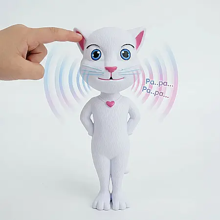 Jucării - Jucărie Interactivă Talking Angela Cat – Pisică Vorbitoare cu Funcție de Repetare, Senzori Tactili și Sunete Amuzante, Cadou pentru Copii peste 3 Ani, 30 cm