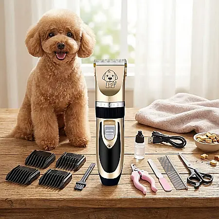 Animale - Mașină de Tuns Animale fără Fir Mellow – Baterie 1200 mAh, 4 Ore Autonomie, Lame Ceramice, Motor Silențios 60 dB, 4 Distanțiere și Accesorii Complete: Îngrijire Profesională și Confort pentru Companio