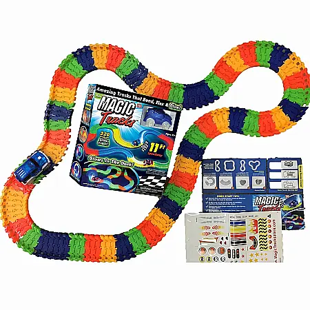 Jucării - Jucărie Pista Flexibilă Magic Tracks – 220 Piese, Mașinuță cu LED, Circuit Colorat și Modular pentru Copii, Dezvoltă Creativitatea, Vârsta 3+ Ani