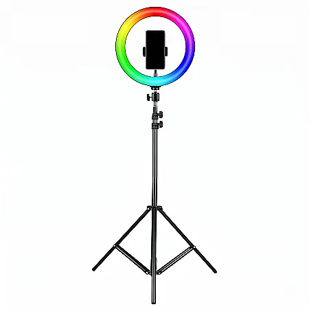 Gadgeturi - Lampă Circulară RGB Ring Light Zenino® – 26 cm / 10 Inch, LED Multicolor, Trepied Extensibil 210 cm, 3 Moduri de Lumină, 9 Niveluri Reglaj, Rotire 360°