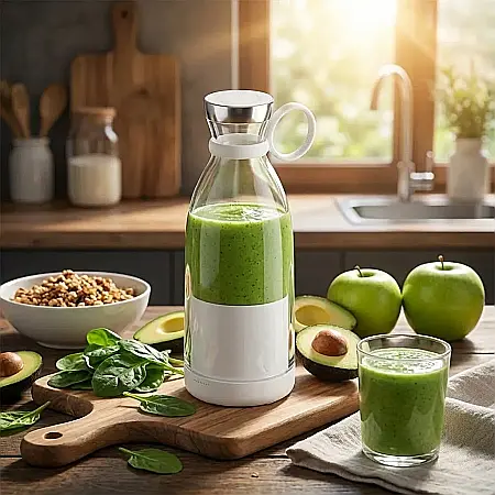 Bucătărie - Mini Blender Electric Portabil 40W – Recipient 420 ml, 6 Lame Inox 3D, Încărcare USB Rapidă și Funcție Autocurățare: Smoothie-uri Proaspete și Nutriție de Elită, Oriunde te-ai afla