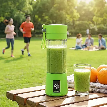 Bucătărie - Blender Portabil USB 380ml – Smoothie Fresh, Baterie 2000mAh, Motor Puternic 15.000 RPM, Lamă Inox și Capac cu Filtru: Sănătate, Prospețime și Energie în Doar Câteva Secunde, Oriunde te-ai afla