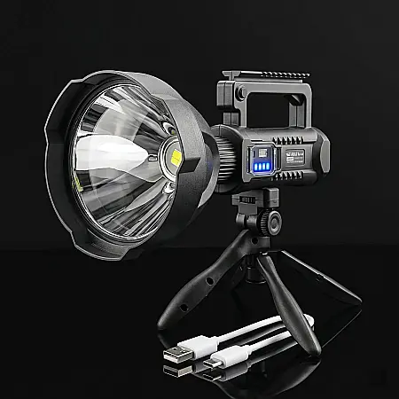 Iluminat - Lanternă LED Reîncărcabilă cu Powerbank – 4000 Lumen, 40W, 4 Moduri Iluminare, Trepied Inclus, Autonomie Mare, Rezistentă la Umezeală, 500-600 m