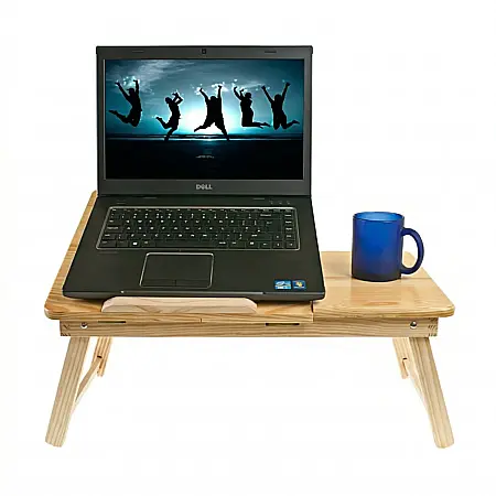 Casă & Grădină - Masă Pliabilă din Lemn de Bambus pentru Laptop – Ergonomic, 2 Coolere USB, Pliabilă și Reglabilă, Compatibil Laptopuri până la 15,4 inch, Rezistență 35 kg