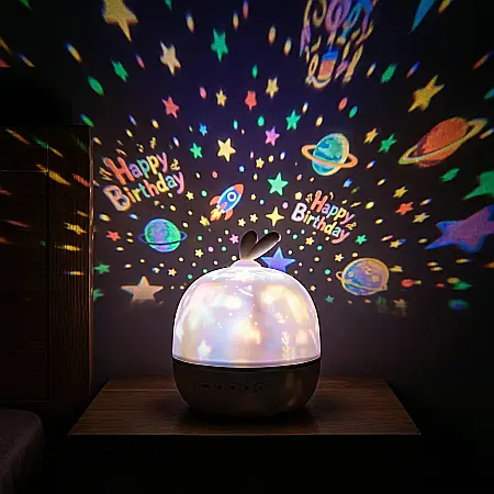 Gadgeturi - Star Light Projector Night Light cu Urechi – Lumină de Noapte LED pentru Copii, 5 Moduri de Proiecție, Rotire Imagini, USB Reîncărcabil, Atmosferă Calmă și Relaxantă, Dimensiuni 13x13x15 cm