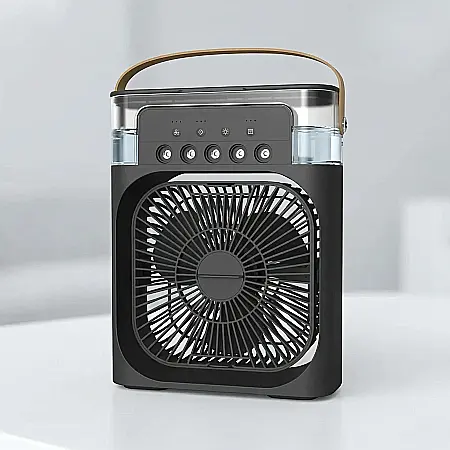 Casă & Grădină - Ventilator Portabil cu Umidificator și Vapori de Apă – 600ml, 3 Moduri Pulverizare, Timer 1-3h, Lumini LED 7 Culori, Funcție Aromaterapie, Super Silențios, Design Compact și Reglabil