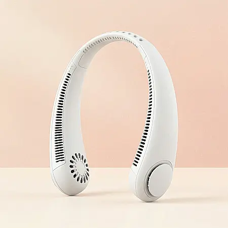 Gadgeturi - Ventilator Portabil pentru Gât – Baterie 4000 mAh, 3 Viteze, 360° Reglabil, USB, Silențios, Ușor și Confortabil, Hands-Free, Alb