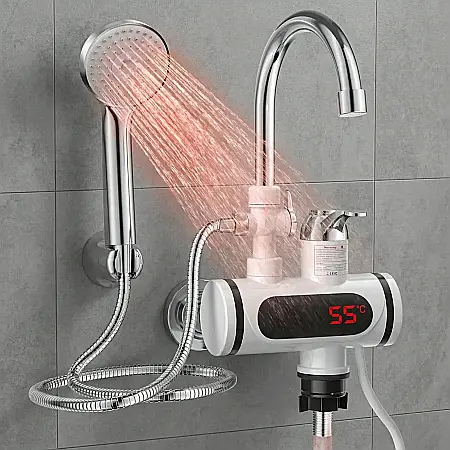 Electronice - Robinet Electric cu Încălzire Instantanee și Afișaj LCD – Putere 3000W, Para de Duș și Furtun Incluse, Protecție IPX4, Montaj pe Chiuvetă, Ideal pentru Bucătărie, Baie sau Casă de Vacanță