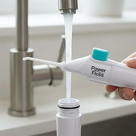îngrijire feminină - Irigator Bucal Manual pentru Igienă Orală – 40 ml, Jet de Apă Puternic, Curățare Interdentară, Alb, Fără Baterii sau Încărcare, Ideal pentru Aparat Dentar, Coroane și Punți
