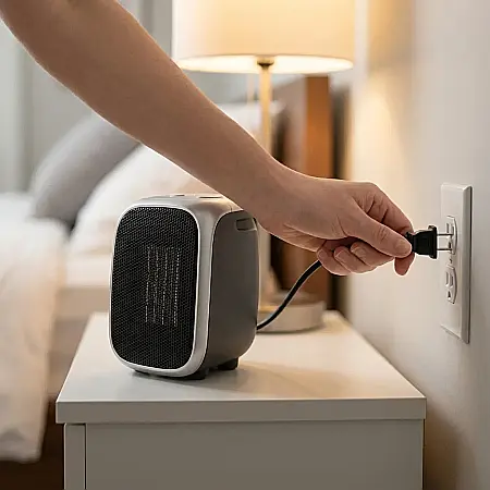 Electronice - Aerotermă Mini 1000W - Încălzire Ceramică, Termostat Reglabil, Timer, Telecomandă, 3 Trepte de Putere, Design Tip Șemineu, Protecție Supraîncălzire, Culoare Gri
