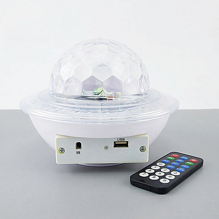 Iluminat - Glob Disco cu LED RGB Bluetooth și MP3 Player – Proiector Lumini UFO Crystal Magic Ball, Difuzoare Integrate, Telecomandă și Slot USB, Efecte Sincronizate cu Muzica
