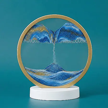 Casă & Grădină - Clepsidră Decorativă cu Nisip Mișcător 3D – 18 cm, Sticlă Transparentă fără Plumb, Efect Relaxant și Antistres, Peisaj Dinamic în Mișcare, Ideală pentru Birou sau Cadou