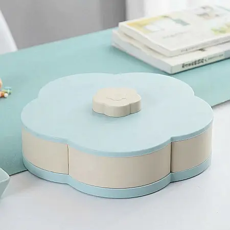 Casă & Grădină - Cutie pentru Bomboane în Formă de Floare – 1 Nivel, 5 Compartimente, Suport Rotativ 360°, Suport Telefon Integrat, Diametru 27–42 cm
