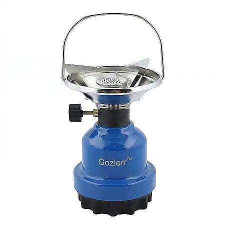 Casă & Grădină - Gozlerr™ Aparat Portabil de Gătit – Mini Aragaz de Camping cu Protecție Antivânt, Grătar Ergonomic și Reglaj Flacără, Ușor și Compact, Albastru