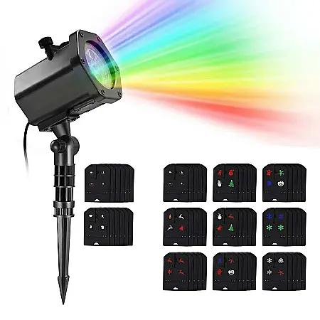 Iluminat - Magic Laser – Proiector Laser pentru Exterior și Interior, Rezistent la Apă, Acoperire 60 m², Efecte Staleare Multicolore, Ideal pentru Sărbători, Petreceri și Evenimente