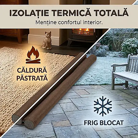 Casă & Grădină - Opritor Izolator pentru Ușă și Fereastră – Bandă Anticurrent Universală, Dublă Izolație Termică 85x12 cm, Diametru 3 cm, Set cu 2 Bureți, Montaj Rapid, Reducere Zgomot și Pierderi de Căldură