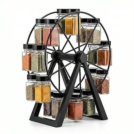 Set 18 Recipiente Condimente cu Suport Rotativ – Borcane Sticlă 99 g, Organizator Bucătărie Premium, Design Modern și Elegant, Acces Rapid la Arome [3]