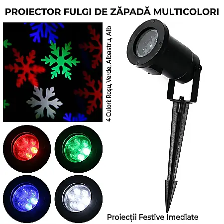 Iluminat - Proiector Laser Fulgi de Zăpadă – Iluminat LED Rezistent la Apă, Decor Exterior și Interior pentru Crăciun și Sărbători, Efect de Mișcare, Plug & Play