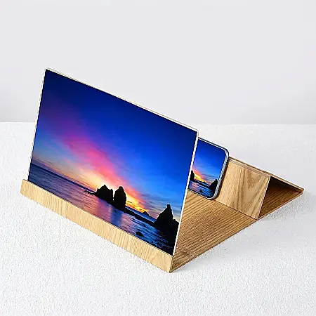 Gadgeturi - Suport Telefon EDAR cu Amplificator de Imagine 3D – Ecran 12 inch, Lupă pentru Smartphone, Protecție Ochi, Ideal pentru Filme și Jocuri, Design Portabil, Maro/Bej