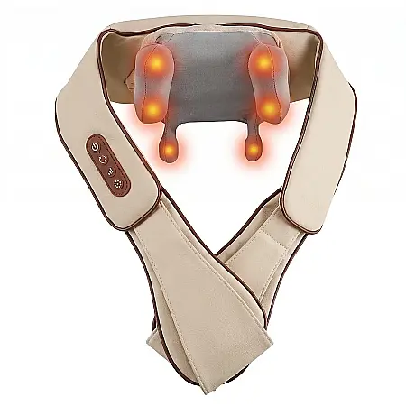Electronice - Aparat Profesional Masaj Cervical Puepoul – Vibromasaj și Căldură Terapeutică, 3 Intensități, 2 Moduri, Silentios 45 dB, pentru Gât, Umeri, Spate, Picioare și Abdomen, Maro