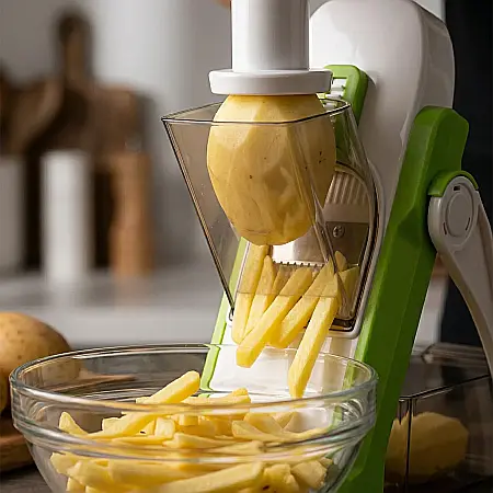 Feliator Manual Multifuncțional Spring Slicer – 40 Setări de Grosime (0.2-8mm), Lame Triple din Inox, Vas de Colectare Inclus, Design Pliabil și Siguranță Maximă [1]