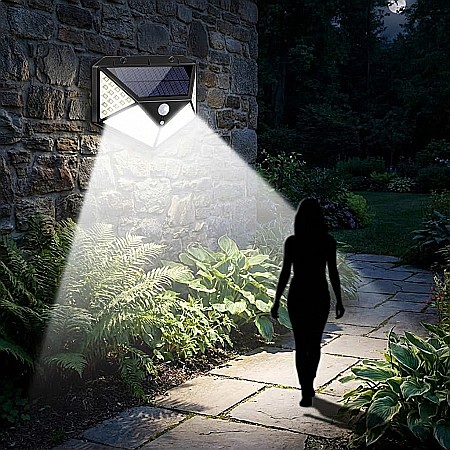 Lampă Solară cu Senzor de Mișcare – 100 LED, 600 Lumen, Unghi 270°, Rezistentă la Ploaie și Ninsoare, Baterie 1800mAh, Iluminare Curte, Terasă și Garaj [1]