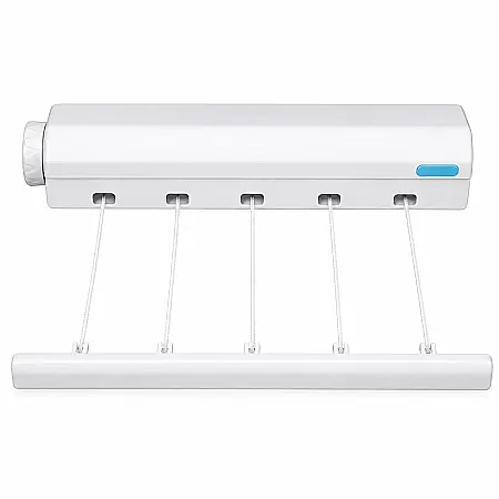 Suport de Rufe Retractabil cu 5 Sfori, 3,75 m, Pliabil, Montaj pe Perete, Alb [1]