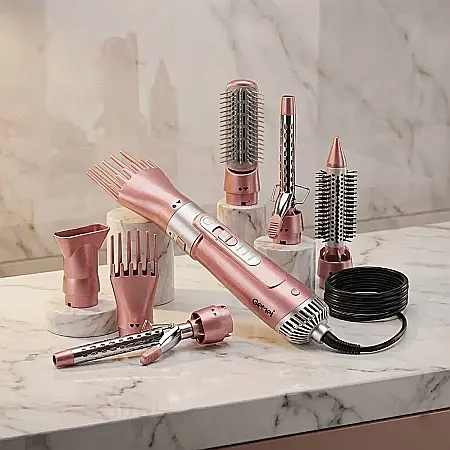 Uscător de Păr Profesional 7 în 1 Gemei GM-4831, 2200W – Display LED, 7 Accesorii Interschimbabile, Peri Retractabili, Cablu Rotativ 360° și Culoare Pink: Styling de Salon, Volum și Protecție Termică  [2]