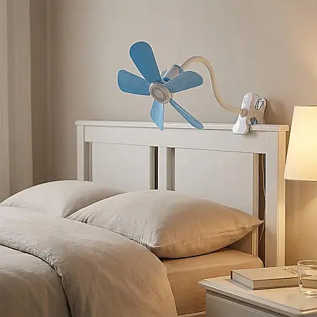 Ventilator de Birou cu Clemă Zola – 360° Rotire, 180° Înclinare, Putere 8W, 5 Lame Eficiente, Comutator pe Cablu și Design Compact: Răcorire Personalizată și Economie de Spațiu pentru Birou sau Acasă [1]