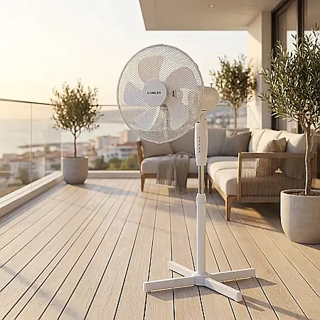 Ventilator de Podea cu 5 Elice – 3 Viteze, Oscilație Reglabilă, Plasă de Protecție Densă și Design Stabil: Răcorire Puternică, Flux de Aer Uniform și Confort Termic pentru Acasă sau Birou [1]
