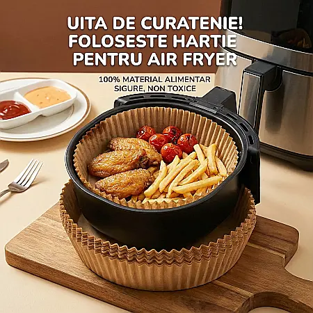 Bucătărie - Set 50 Bucăți Hârtie de Copt pentru Friteuză (Air Fryer): Gătit Curat, Fără Lipire și Fără Stresul Curățeniei