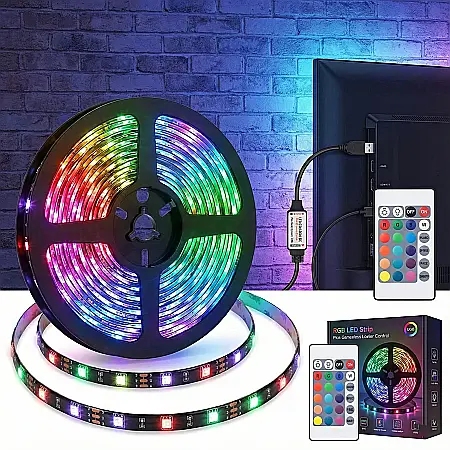 Bandă LED pentru Televizor – 5 m, Lumini Ambientale Multicolore RGB, Telecomandă Inclusă și Moduri Dinamice: Atmosferă de Cinema în Livingul Tău [2]